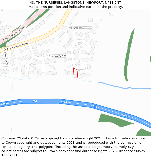 43, THE NURSERIES, LANGSTONE, NEWPORT, NP18 2NT: Location map and indicative extent of plot
