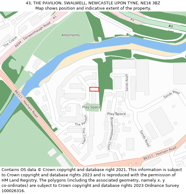 43, THE PAVILION, SWALWELL, NEWCASTLE UPON TYNE, NE16 3BZ: Location map and indicative extent of plot