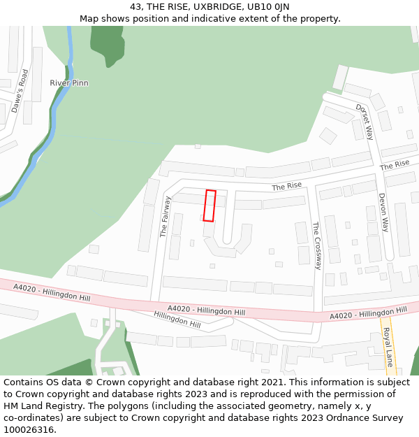 43, THE RISE, UXBRIDGE, UB10 0JN: Location map and indicative extent of plot