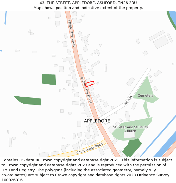 43, THE STREET, APPLEDORE, ASHFORD, TN26 2BU: Location map and indicative extent of plot