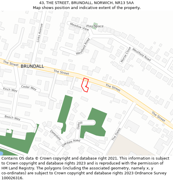 43, THE STREET, BRUNDALL, NORWICH, NR13 5AA: Location map and indicative extent of plot