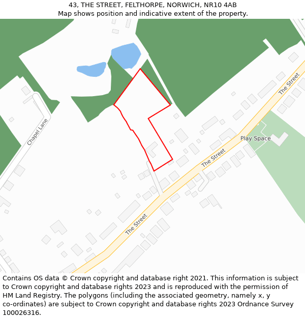 43, THE STREET, FELTHORPE, NORWICH, NR10 4AB: Location map and indicative extent of plot