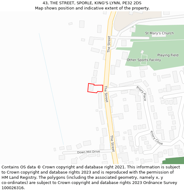 43, THE STREET, SPORLE, KING'S LYNN, PE32 2DS: Location map and indicative extent of plot