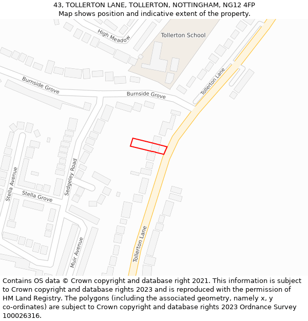43, TOLLERTON LANE, TOLLERTON, NOTTINGHAM, NG12 4FP: Location map and indicative extent of plot