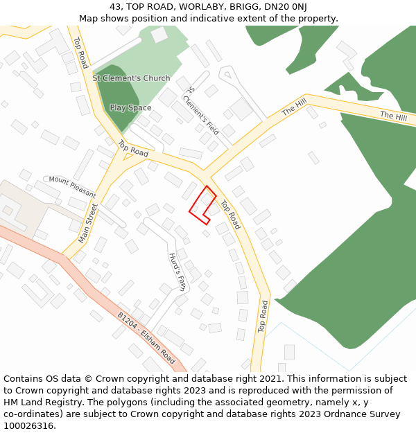 43, TOP ROAD, WORLABY, BRIGG, DN20 0NJ: Location map and indicative extent of plot