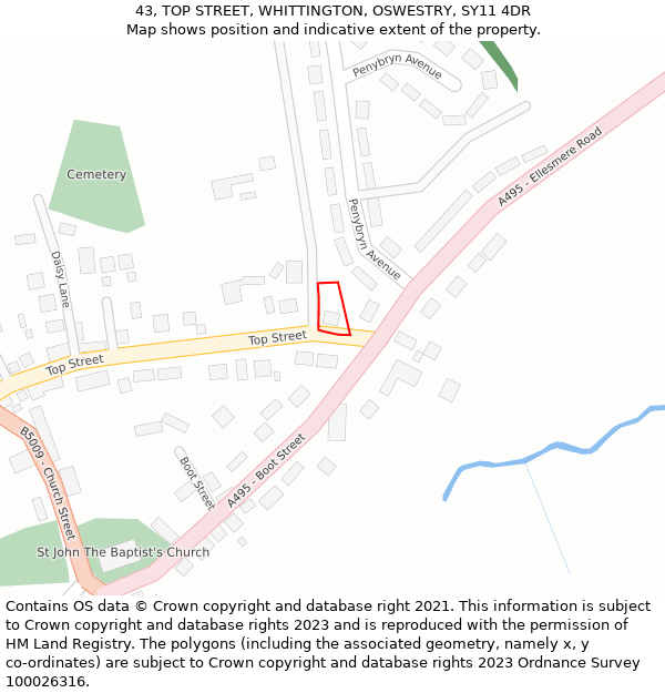 43, TOP STREET, WHITTINGTON, OSWESTRY, SY11 4DR: Location map and indicative extent of plot