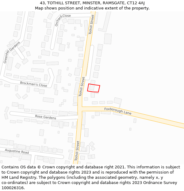 43, TOTHILL STREET, MINSTER, RAMSGATE, CT12 4AJ: Location map and indicative extent of plot