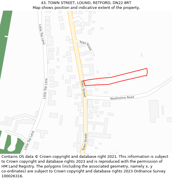 43, TOWN STREET, LOUND, RETFORD, DN22 8RT: Location map and indicative extent of plot