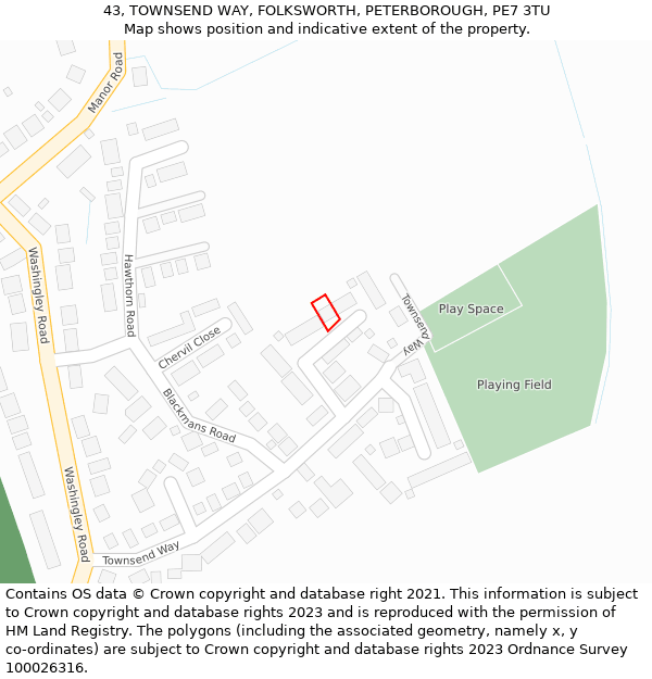 43, TOWNSEND WAY, FOLKSWORTH, PETERBOROUGH, PE7 3TU: Location map and indicative extent of plot