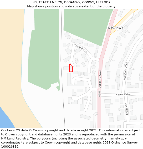43, TRAETH MELYN, DEGANWY, CONWY, LL31 9DP: Location map and indicative extent of plot