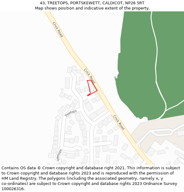 43, TREETOPS, PORTSKEWETT, CALDICOT, NP26 5RT: Location map and indicative extent of plot