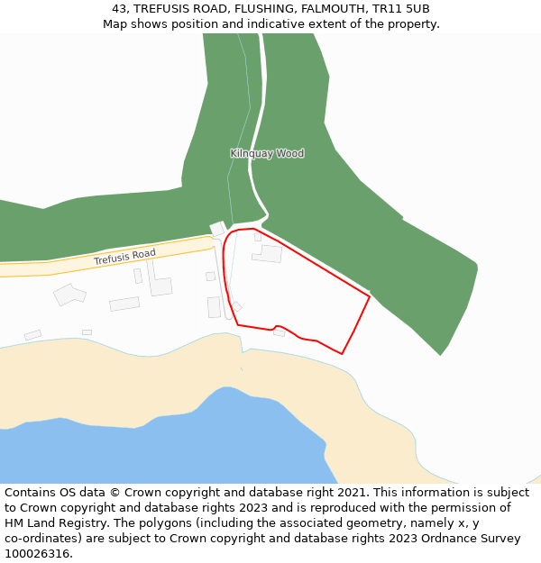 43, TREFUSIS ROAD, FLUSHING, FALMOUTH, TR11 5UB: Location map and indicative extent of plot