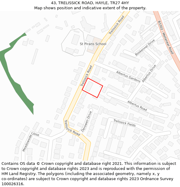 43, TRELISSICK ROAD, HAYLE, TR27 4HY: Location map and indicative extent of plot