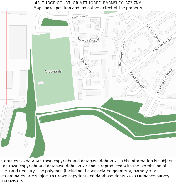 43, TUDOR COURT, GRIMETHORPE, BARNSLEY, S72 7NA: Location map and indicative extent of plot