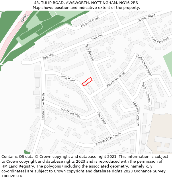 43, TULIP ROAD, AWSWORTH, NOTTINGHAM, NG16 2RS: Location map and indicative extent of plot