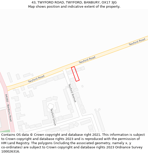 43, TWYFORD ROAD, TWYFORD, BANBURY, OX17 3JG: Location map and indicative extent of plot