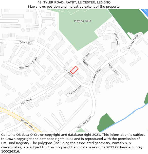 43, TYLER ROAD, RATBY, LEICESTER, LE6 0NQ: Location map and indicative extent of plot