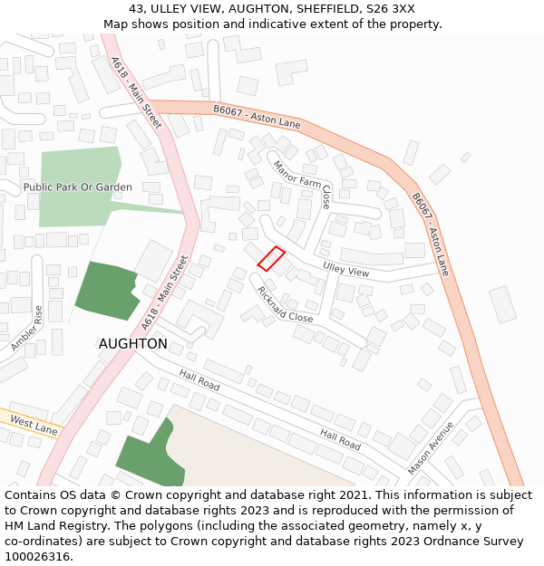 43, ULLEY VIEW, AUGHTON, SHEFFIELD, S26 3XX: Location map and indicative extent of plot