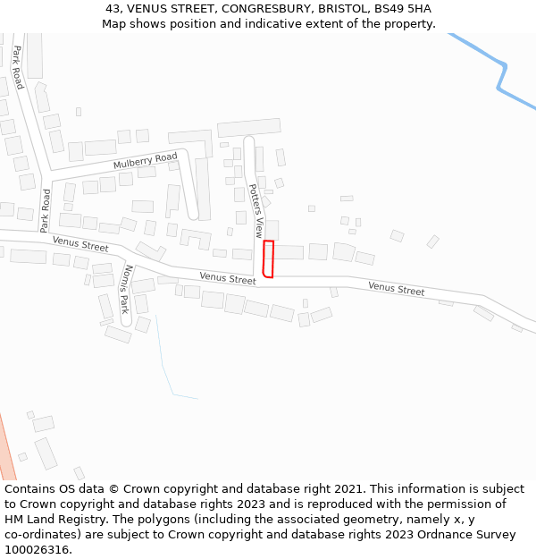 43, VENUS STREET, CONGRESBURY, BRISTOL, BS49 5HA: Location map and indicative extent of plot