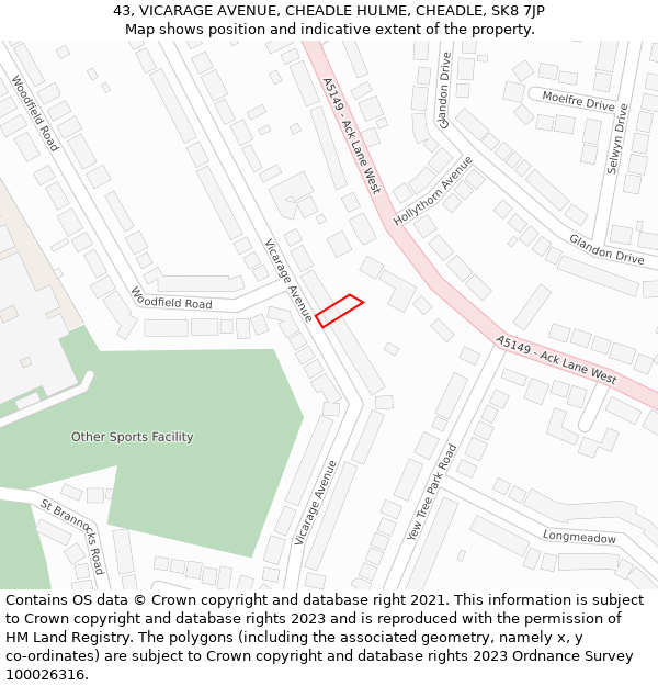 43, VICARAGE AVENUE, CHEADLE HULME, CHEADLE, SK8 7JP: Location map and indicative extent of plot