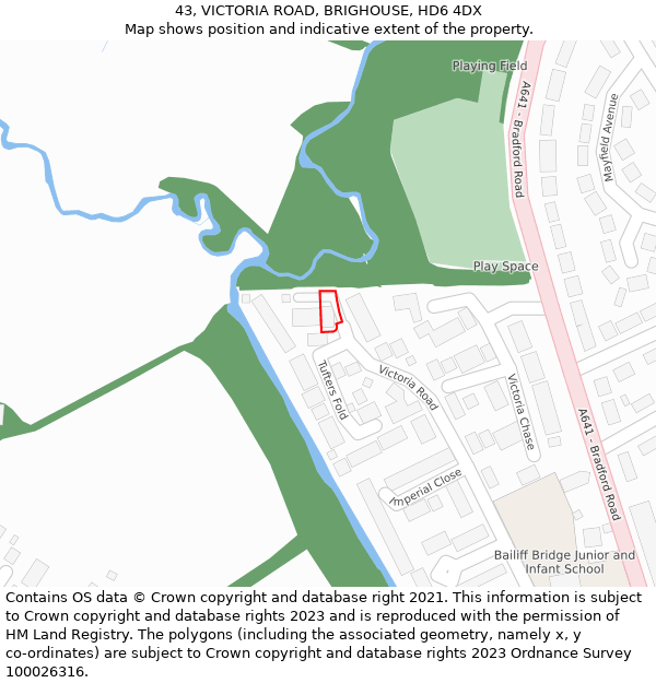 43, VICTORIA ROAD, BRIGHOUSE, HD6 4DX: Location map and indicative extent of plot