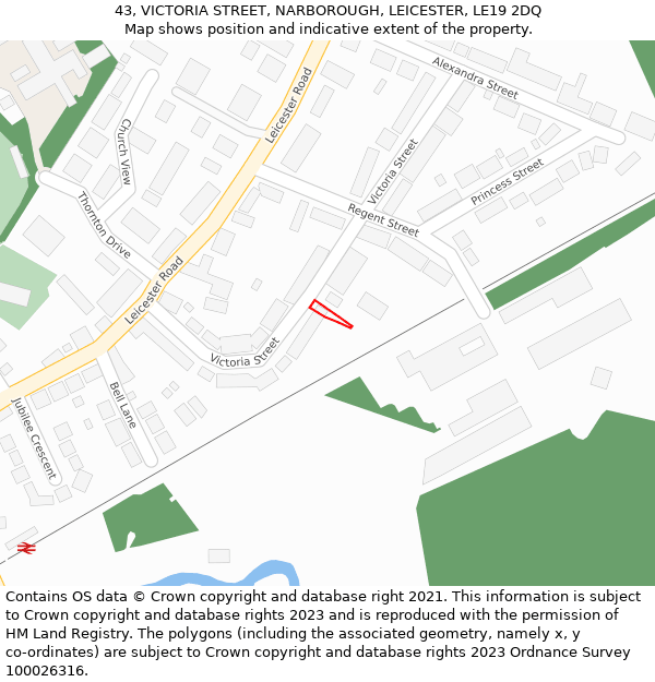 43, VICTORIA STREET, NARBOROUGH, LEICESTER, LE19 2DQ: Location map and indicative extent of plot