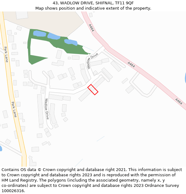 43, WADLOW DRIVE, SHIFNAL, TF11 9QF: Location map and indicative extent of plot