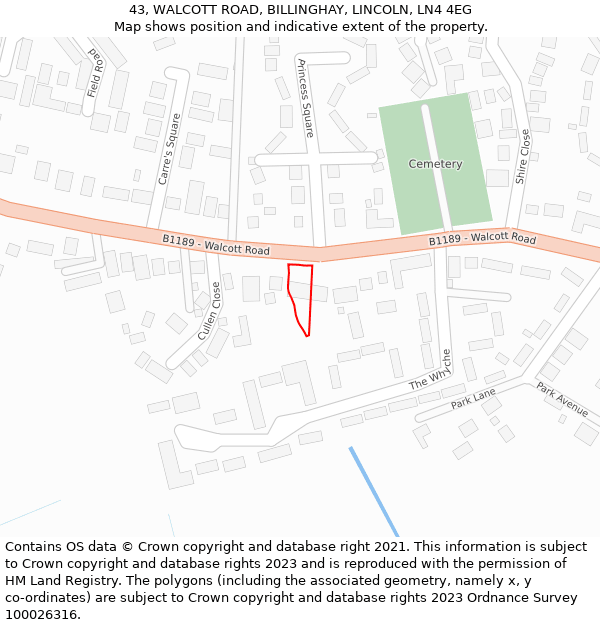 43, WALCOTT ROAD, BILLINGHAY, LINCOLN, LN4 4EG: Location map and indicative extent of plot