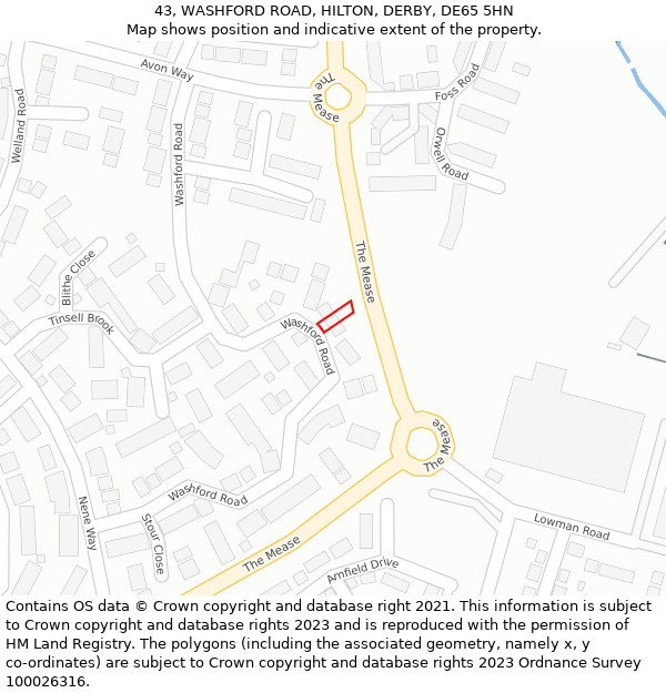 43, WASHFORD ROAD, HILTON, DERBY, DE65 5HN: Location map and indicative extent of plot