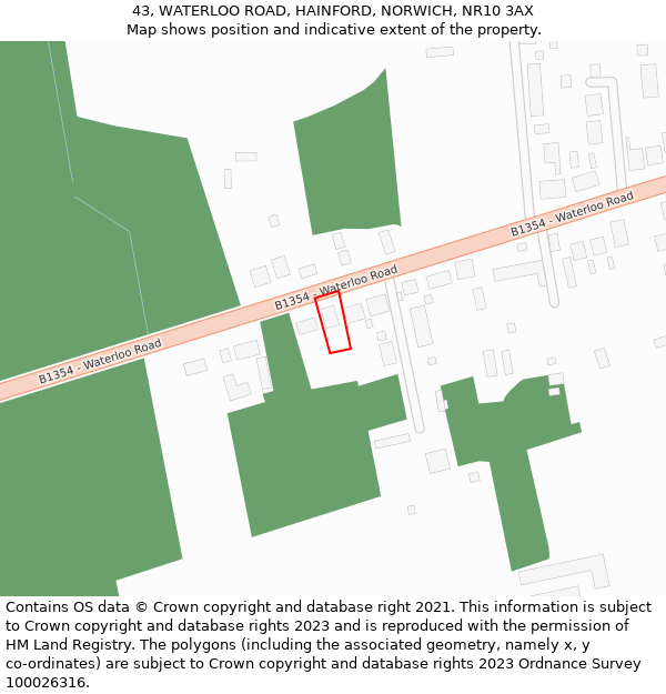43, WATERLOO ROAD, HAINFORD, NORWICH, NR10 3AX: Location map and indicative extent of plot