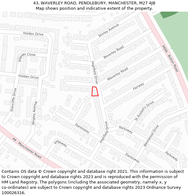 43, WAVERLEY ROAD, PENDLEBURY, MANCHESTER, M27 4JB: Location map and indicative extent of plot