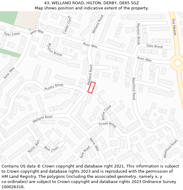 43, WELLAND ROAD, HILTON, DERBY, DE65 5GZ: Location map and indicative extent of plot