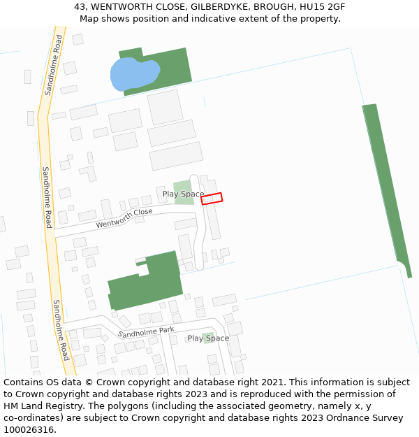 43, WENTWORTH CLOSE, GILBERDYKE, BROUGH, HU15 2GF: Location map and indicative extent of plot