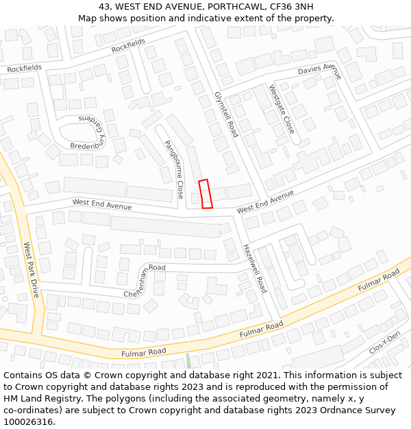 43, WEST END AVENUE, PORTHCAWL, CF36 3NH: Location map and indicative extent of plot