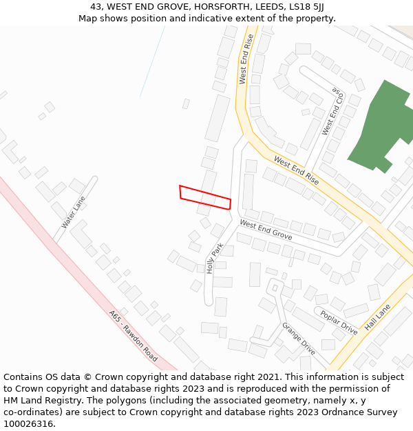 43, WEST END GROVE, HORSFORTH, LEEDS, LS18 5JJ: Location map and indicative extent of plot