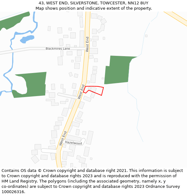 43, WEST END, SILVERSTONE, TOWCESTER, NN12 8UY: Location map and indicative extent of plot