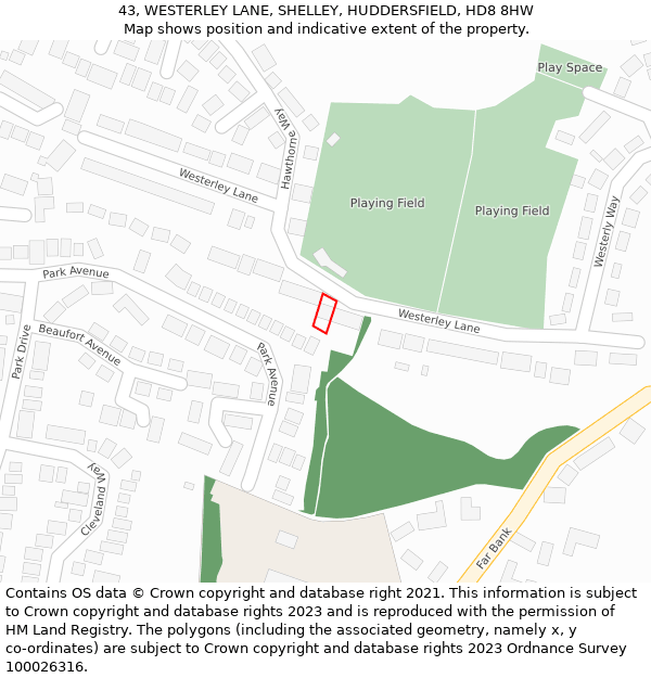 43, WESTERLEY LANE, SHELLEY, HUDDERSFIELD, HD8 8HW: Location map and indicative extent of plot