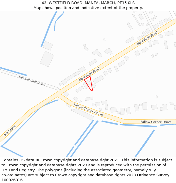 43, WESTFIELD ROAD, MANEA, MARCH, PE15 0LS: Location map and indicative extent of plot