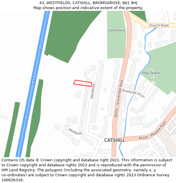 43, WESTFIELDS, CATSHILL, BROMSGROVE, B61 9HJ: Location map and indicative extent of plot