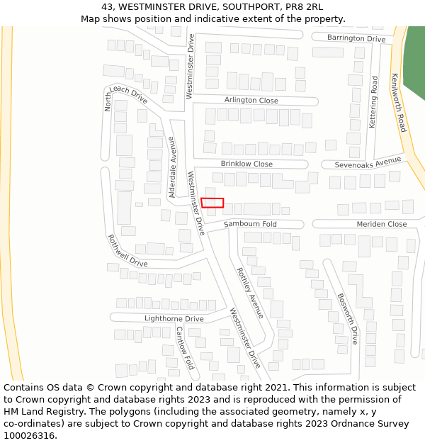 43, WESTMINSTER DRIVE, SOUTHPORT, PR8 2RL: Location map and indicative extent of plot