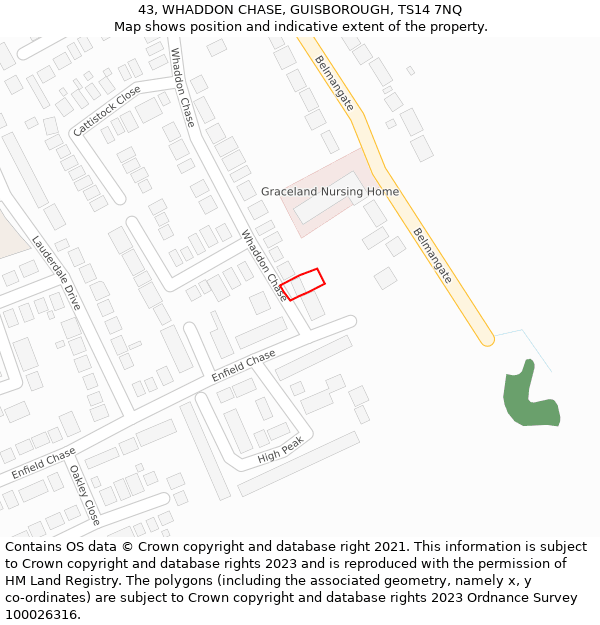 43, WHADDON CHASE, GUISBOROUGH, TS14 7NQ: Location map and indicative extent of plot