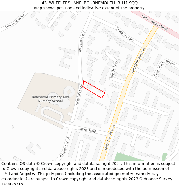 43, WHEELERS LANE, BOURNEMOUTH, BH11 9QQ: Location map and indicative extent of plot