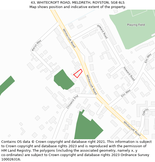 43, WHITECROFT ROAD, MELDRETH, ROYSTON, SG8 6LS: Location map and indicative extent of plot