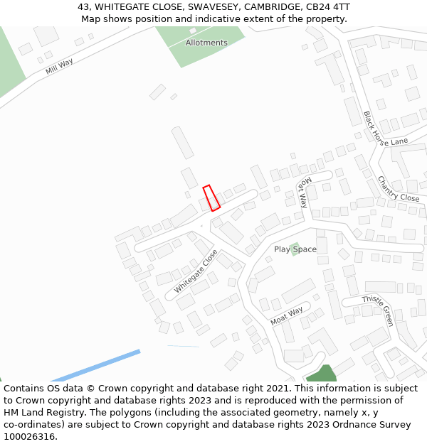 43, WHITEGATE CLOSE, SWAVESEY, CAMBRIDGE, CB24 4TT: Location map and indicative extent of plot