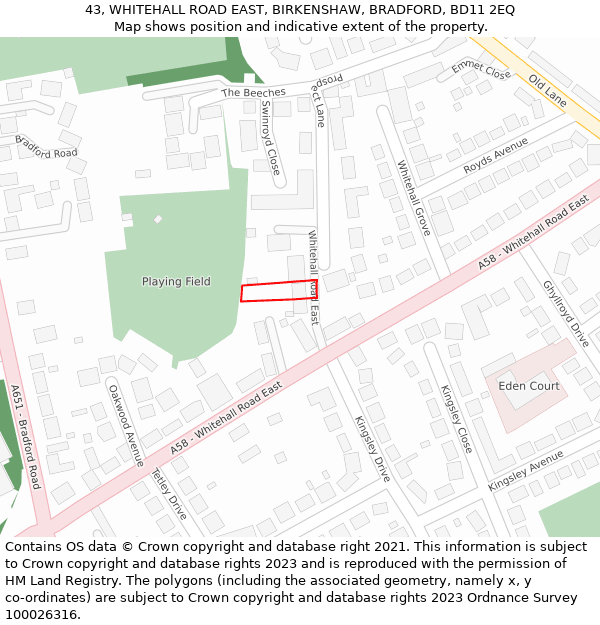 43, WHITEHALL ROAD EAST, BIRKENSHAW, BRADFORD, BD11 2EQ: Location map and indicative extent of plot