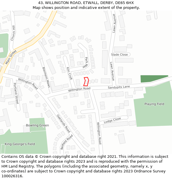 43, WILLINGTON ROAD, ETWALL, DERBY, DE65 6HX: Location map and indicative extent of plot