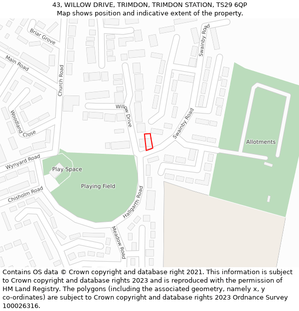 43, WILLOW DRIVE, TRIMDON, TRIMDON STATION, TS29 6QP: Location map and indicative extent of plot