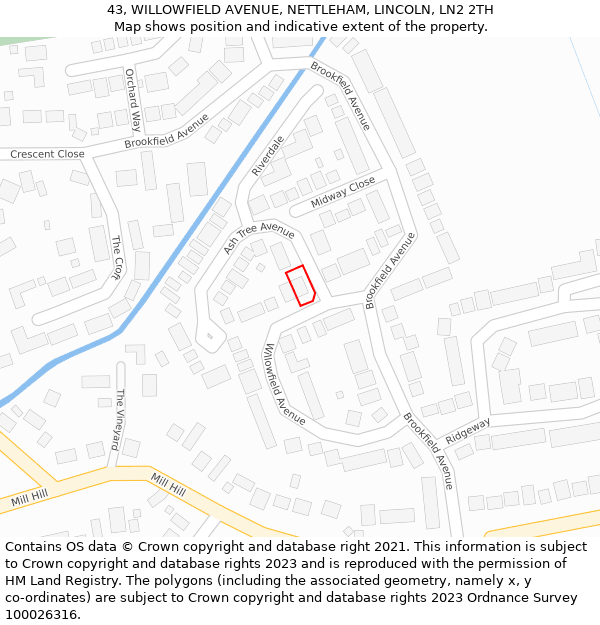 43, WILLOWFIELD AVENUE, NETTLEHAM, LINCOLN, LN2 2TH: Location map and indicative extent of plot