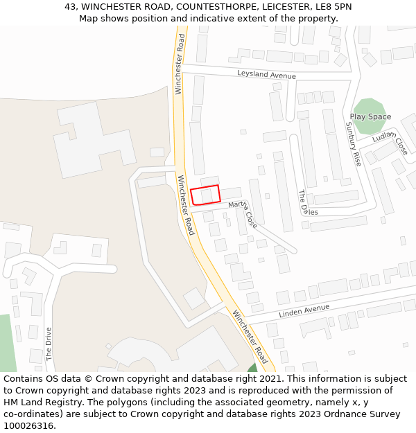 43, WINCHESTER ROAD, COUNTESTHORPE, LEICESTER, LE8 5PN: Location map and indicative extent of plot