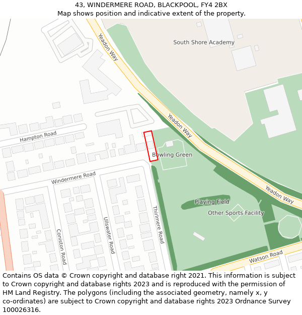 43, WINDERMERE ROAD, BLACKPOOL, FY4 2BX: Location map and indicative extent of plot